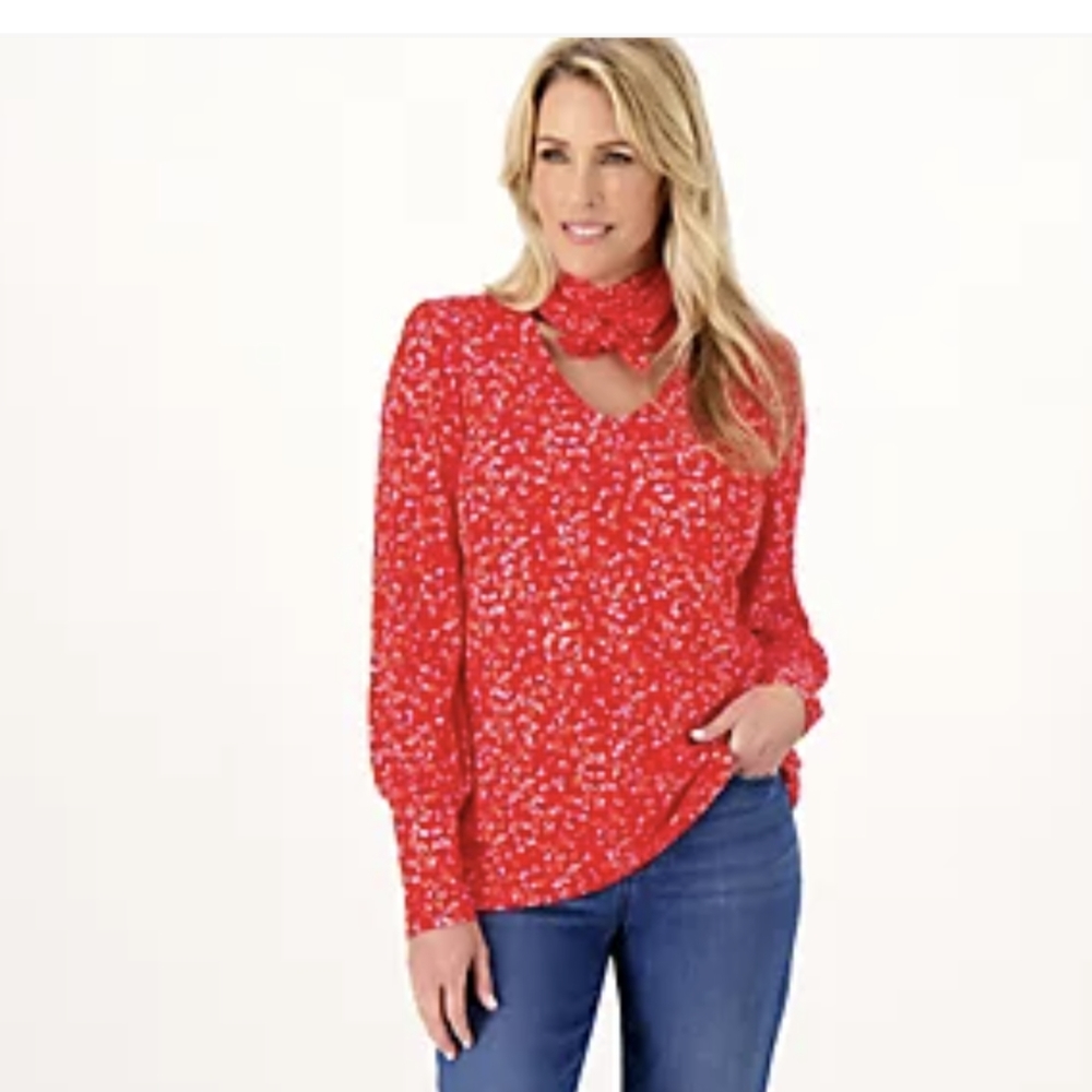 Isaac Mizrahi Live printed v-neck top XL